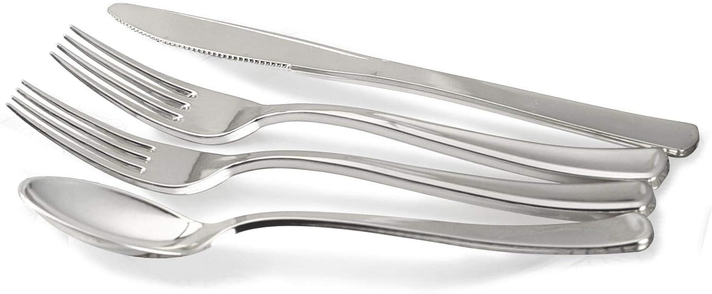 " OCCASIONS " 640pcs set (80 Guests)-Extra Heavyweight Vintage Wedding Disposable/Reusable Plastic Plates (80 x 11''+80 x 8.25'')+Silverware+12oz Cups+Napkins (Chateau CollectionWhite)