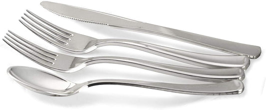 " OCCASIONS " 320pcs set (40 Guests) Extra Heavyweight Vintage Wedding Disposable/Reusable Plastic Plates -40x11'' + 40x8.25''+Silverware+Cups+Napkins (Chateau Collection Blue)