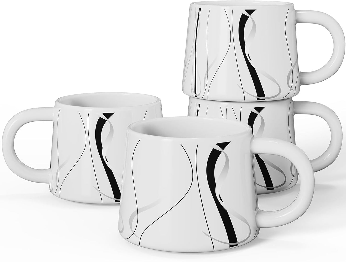 12 oz Coffee Mugs Set of 4, Modern Stackable Coffee Cups Set for Latte, Hot Tea, Cappuccino, Ceramic Coffee Mug Tea Cup, Dishwasher & Microwave Safe, Housewarming Wedding Present (White)