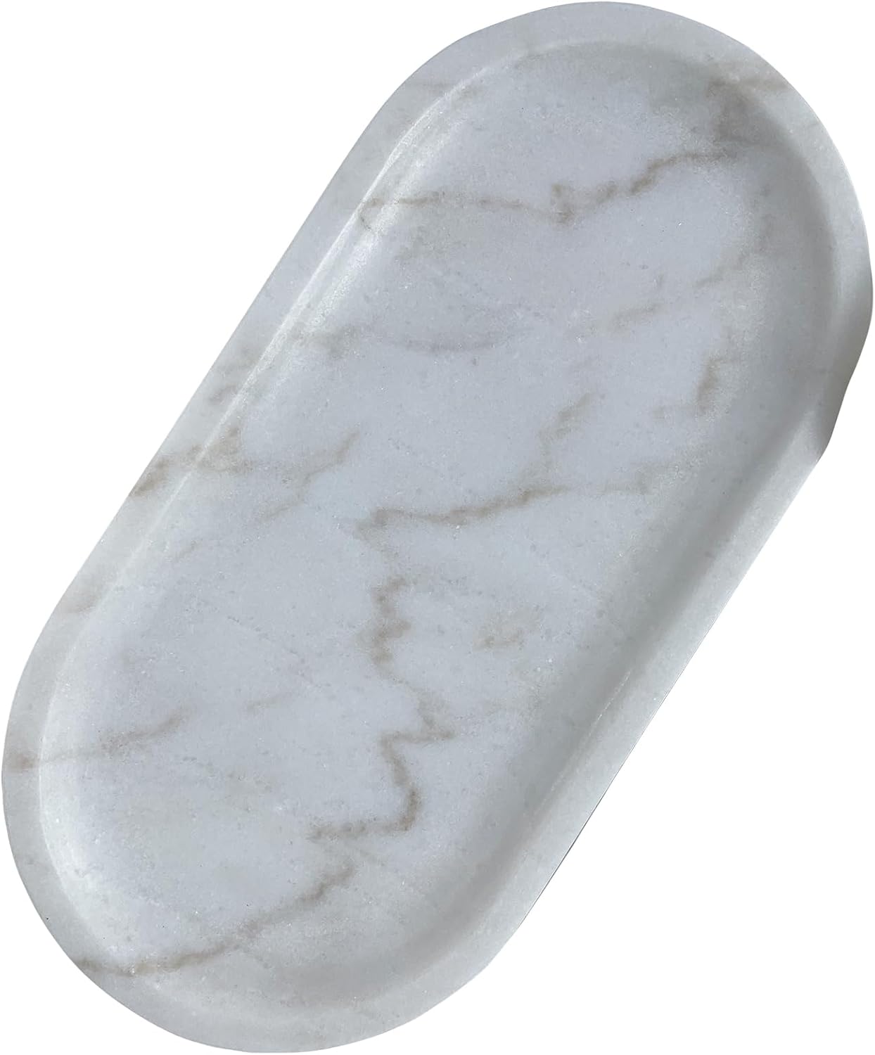 Natural Marble Tray, Stone Vanity Tray for Bathroom & Kitchen Countertop - Organizer for Perfume, Jewelry, Cosmetics 12x6 Inch,White