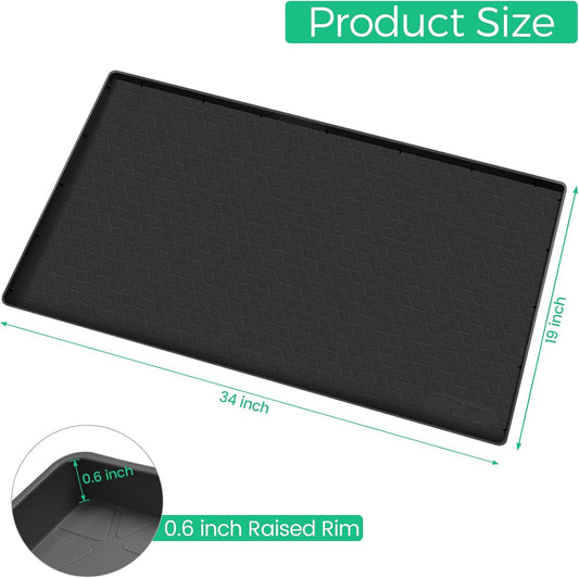 TRZZ Silicone Waterproof Under Sink Mat 34" x 19", Drip Tray and Cabinet Liner for Kitchen and Bathroom, Prevents Water Damage and Organizes Cabinets (Black)