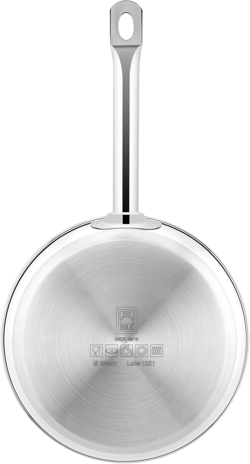 BRA COOKWARE Profesional Frying Pan | 10.2 inches Professional Skillet | Stainless Steel Pan w/o Non-Stick Coating | All Stovetop Compatible - Full Induction Skillet | 100% PFOA Free | Brushed Finish