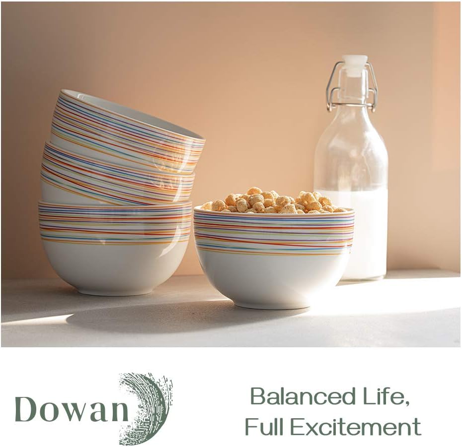 DOWAN 5.8" Deep Soup Bowls & Cereal Bowls - 30 Ounces Large Bowls Set of 4 for Kitchen - Ceramic Bowls for Cereal, Soup, Oatmeal, Salad, Ramen, Noodle, Rice - Dishwasher & Oven Safe (Multi)