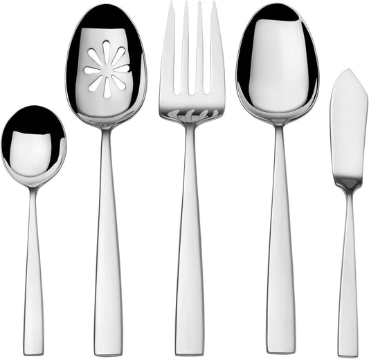 Mikasa Everett 101-Piece Flatware Set for 12, 18/10 Stainless Steel Cutlery with Complete Service and Serving Pieces, Sleek and Durable Design