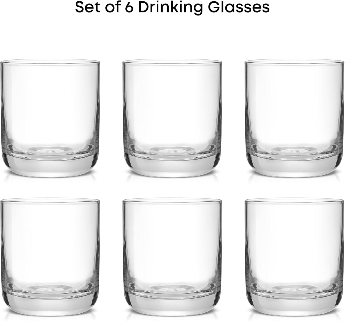 JoyJolt Faye Crystal Whiskey Glasses, Lowball Glasses Set of 6, 10oz Short Glass Tumbler, Double Old Fashioned Rocks Glass for Scotch or Bourbon, Dishwasher Safe Glassware