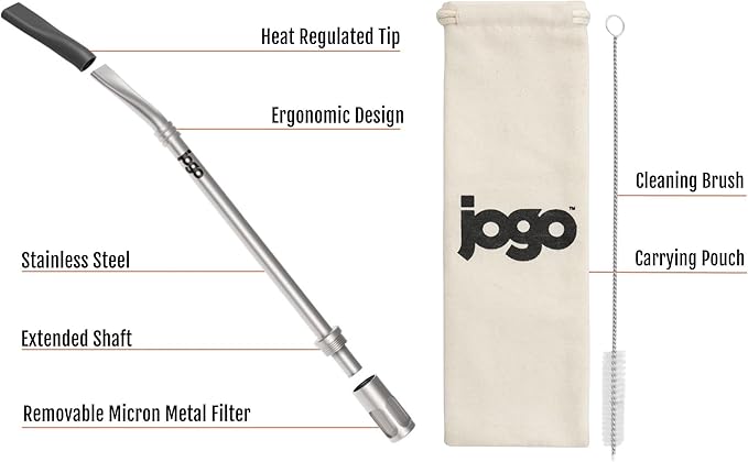 JoGo - The Original Coffee and Tea Brewing Straw - Portable Coffee Maker - Stainless Steel Single Serve Strainer - Filter Function for Hot & Cold Brew - Yerba Mate Straw for Loose Leaf Teas & Coffee