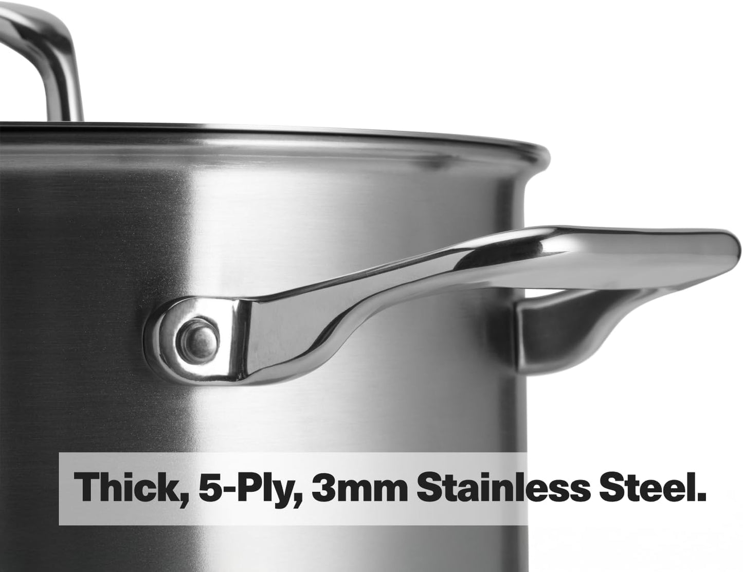 Misen 5-Ply Stainless Steel Stockpot – Large Cooking Pot for Boiling, Simmering & Stewing - Consistent, Even Heating - Durable, Dishwasher Safe – Oven-Safe to 800F, Induction Ready - 8 QT