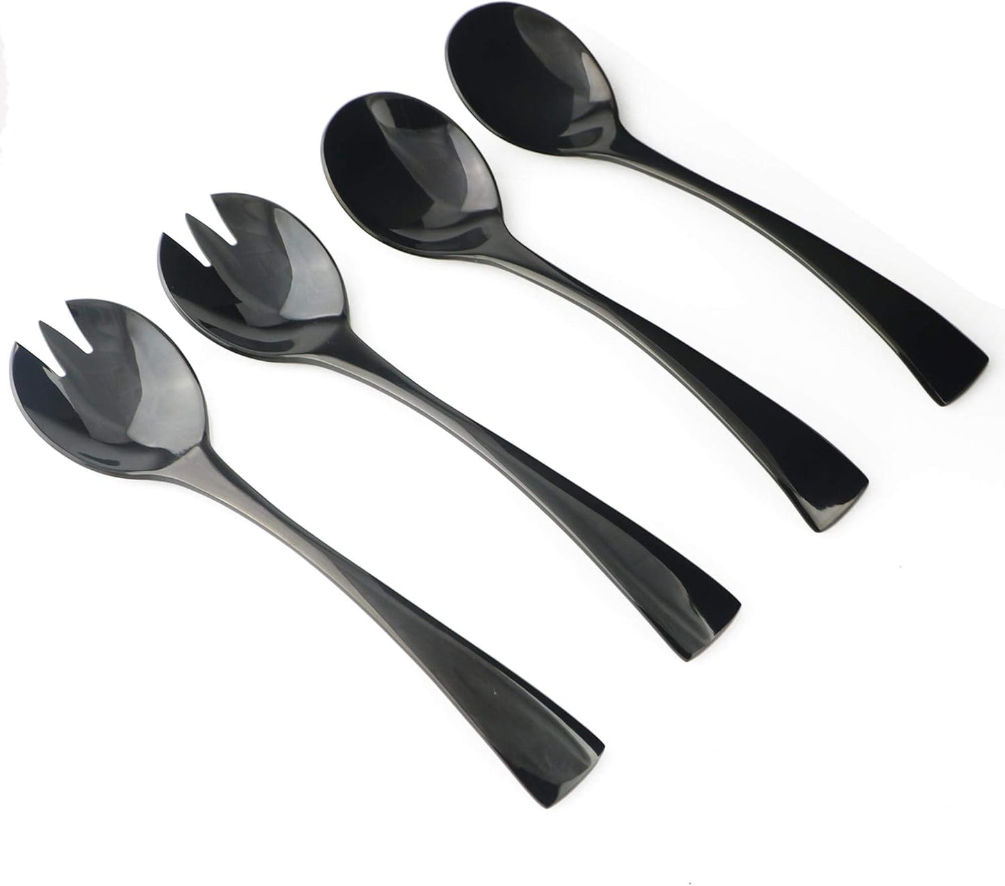 4-Pieces 18/10 Stainless Steel Salad Set, 2 Salad Fork 2 Salad Spoon, Mirror Polishing Black
