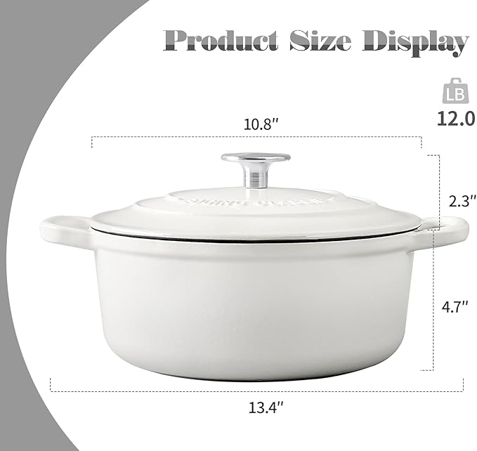 Dutch Ovens Enameled Cast Iron Covered 5.5 Quart Dutch Oven with Dual Handle for Bread Baking, White