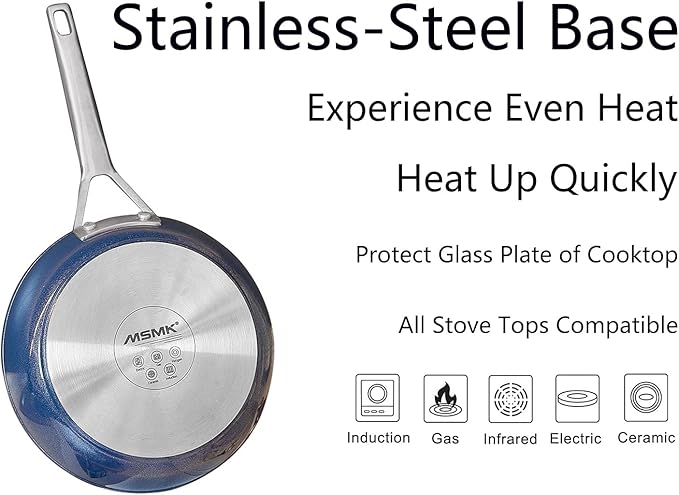 MsMk Small Nonstick Frying pan Blue, 8-inch Durable Egg Omelet Skillet, Titanium and Diamond Non Stick Coating From USA, for Induction,Cerammic and Gas Cooktops, Oven Safe,Dishwasher Safe