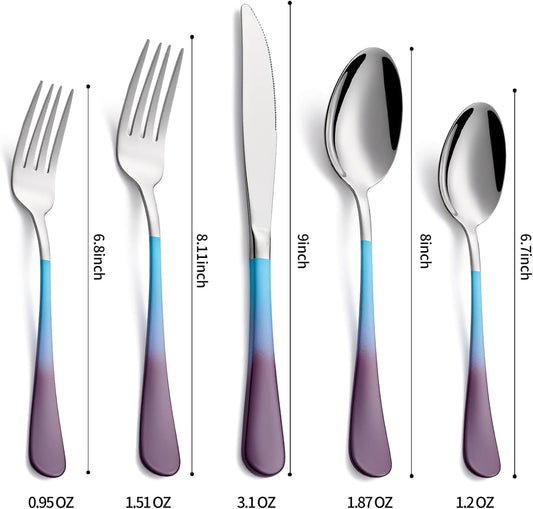 20-Pieces Color Silverware Set for 4,Blue and Purple Handle Stainless Steel Cutlery Set, Include Forks Spoons and Knives Set, Dishwasher Safe Utensil Sets for Home Restaurant