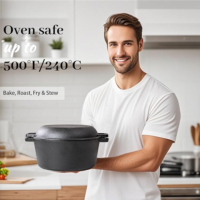 Dutch Oven Pot with Lid, 10 Inch Enameled Cast Iron Dutch Oven for Bread Baking, Camping Cookware, Perfect for Frying, Frying Steaks & Stewing Soups at Home