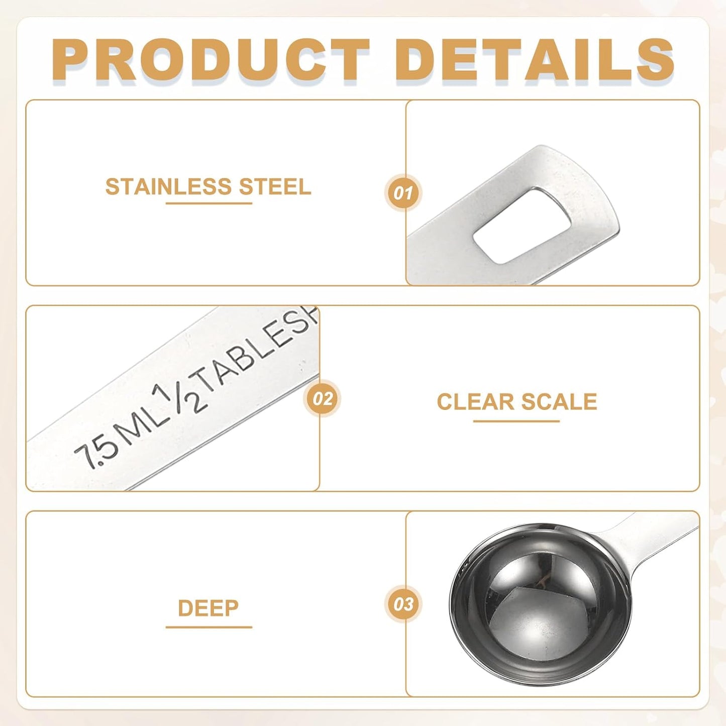 PATIKIL 1pcs 7.5ml Tablespoon Measuring Spoon, 1/2 Tbsp Measuring Spoon Stainless Steel Individual Measure Scooper Only for Ground Coffee Loose Tea Powder