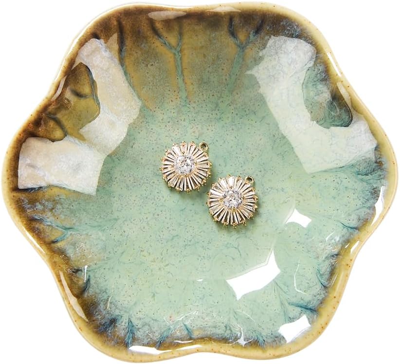 Lotus Leaf Shape Ring Holder Dish, Small Key Bowl, Ceramic Trinket Tray Jewelry Dish Organizing Necklace Earrings for Mom Friend Sister. All Jewelries Are NOT Included. Crystal Green.