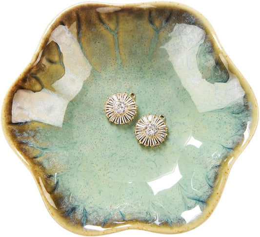 Lotus Leaf Shape Ring Holder Dish, Small Key Bowl, Ceramic Trinket Tray Jewelry Dish Organizing Necklace Earrings for Mom Friend Sister. All Jewelries Are NOT Included. Crystal Green.