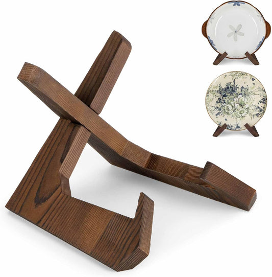 Bowl Stands for Display, 6.5 Inch Plate Holder, Wooden Easel Frame Holder, Display Stand for Large Deep Platters and Dishes, 6.5" H x 9" W x 7.9" D (For Bowls under 5" in Depth)