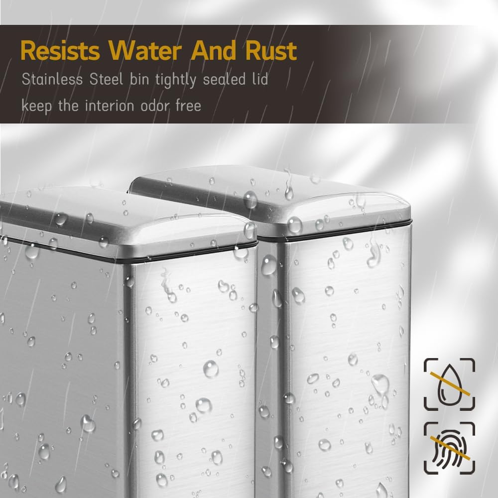 Silver 10L/2.6 Gallon Bathroom Trash Can with Lid,features a removable inner bucket, a soft - close lid and a stainless - steel step pedal,ideal for use in the bathroom, kitchen, and home office.