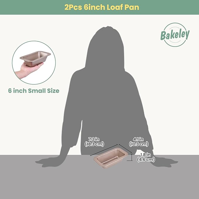 2 Pcs 6-Inch Mini Banana Bread Loaf Pan, Non-Stick Baking Bread Pan, Carbon Steel Bakeware Set of 2, Mini Meatloaf Pan,7.2" x 4.1" x 1.9" (Champagne Gold)