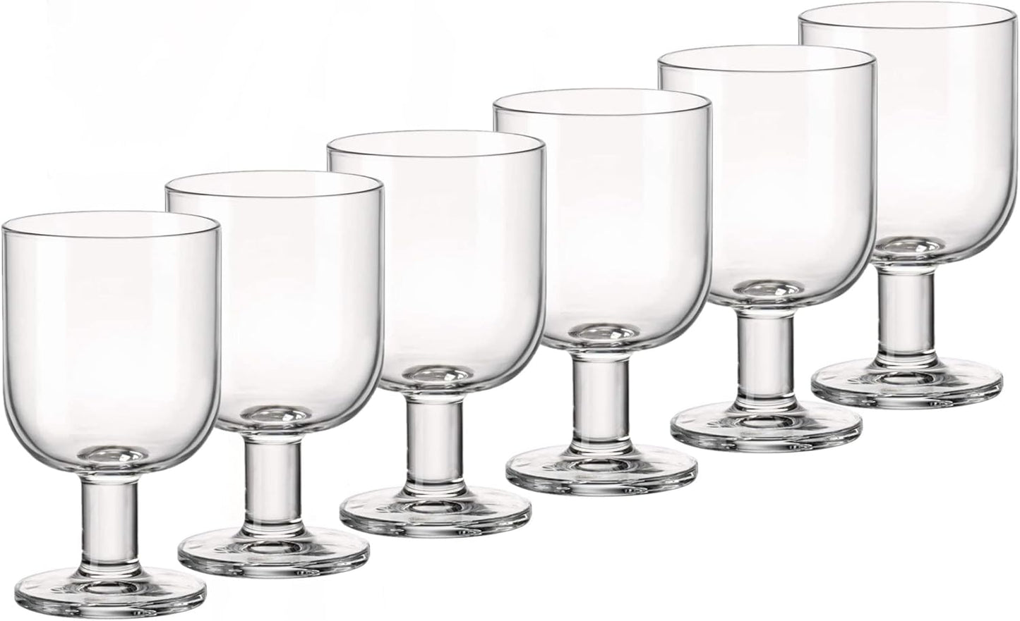 Bormioli Rocco Hosteria Set Of 6 Stackable Wine Glasses, 9.5 Oz. Goblet, Clear Tempered Glass, Made In Italy.