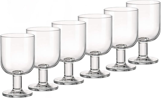 Bormioli Rocco Hosteria Set Of 6 Stackable Wine Glasses, 9.5 Oz. Goblet, Clear Tempered Glass, Made In Italy.