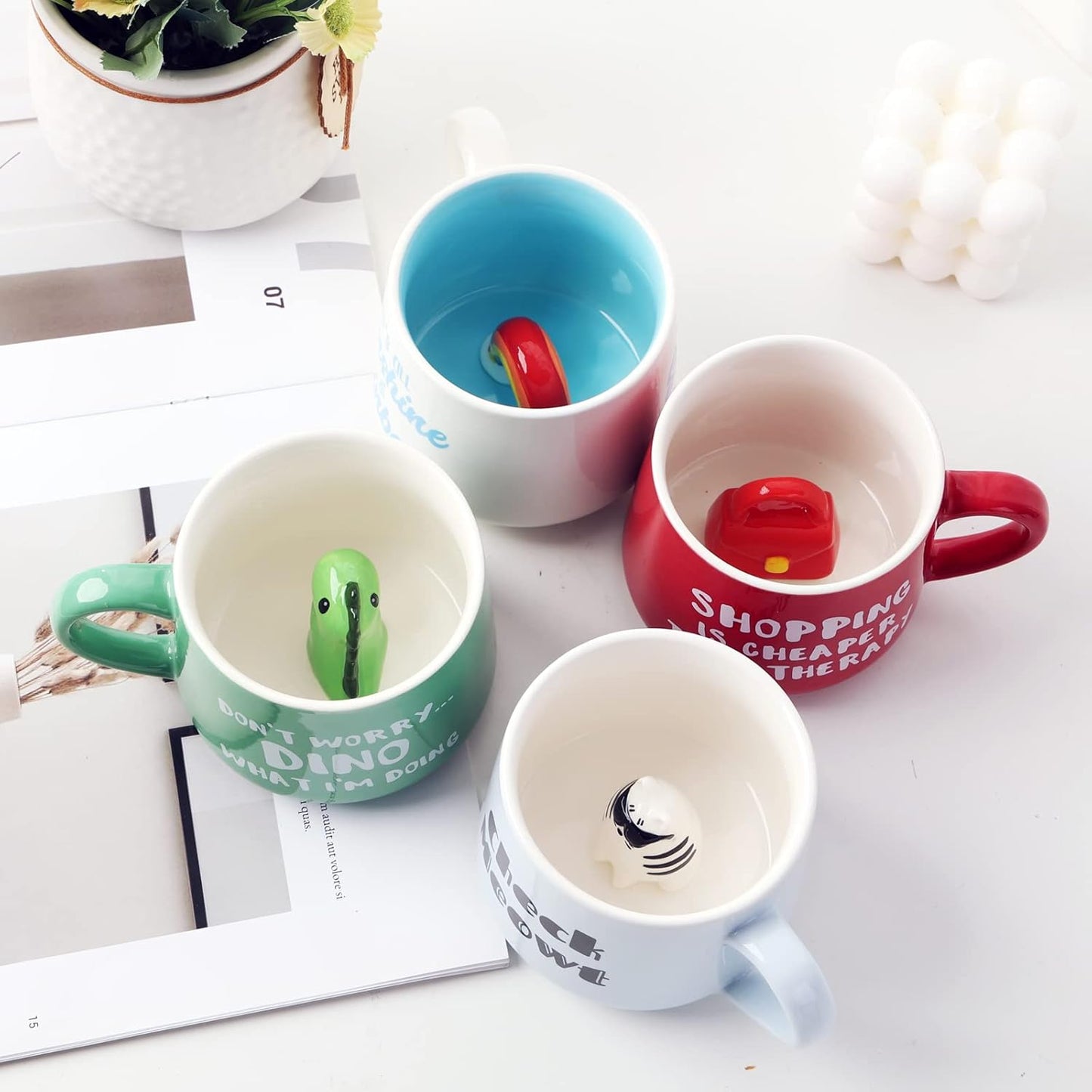 3D Animal Coffee Mug Narwhal Inside,Handmade Figurine Ceramics Cup 12 oz,Christmas&Birthday&Mother's Day Surprise for Friends Family or Kids,Best Office Cup Couple Mug (Narwhal)