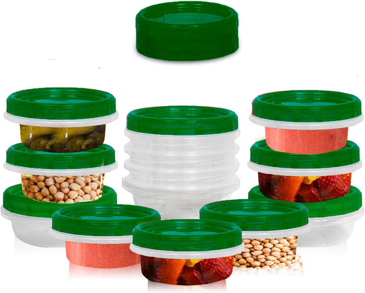 [Green - 12 Pk] Airtight Deli Containers with Lids Twist Lock Top Clear Food Storage for Meal Prep Snacks and Leftovers Freezer and Microwave Safe Stackable Leak-Resistant and 12 Pc. Set (8 Ounce)