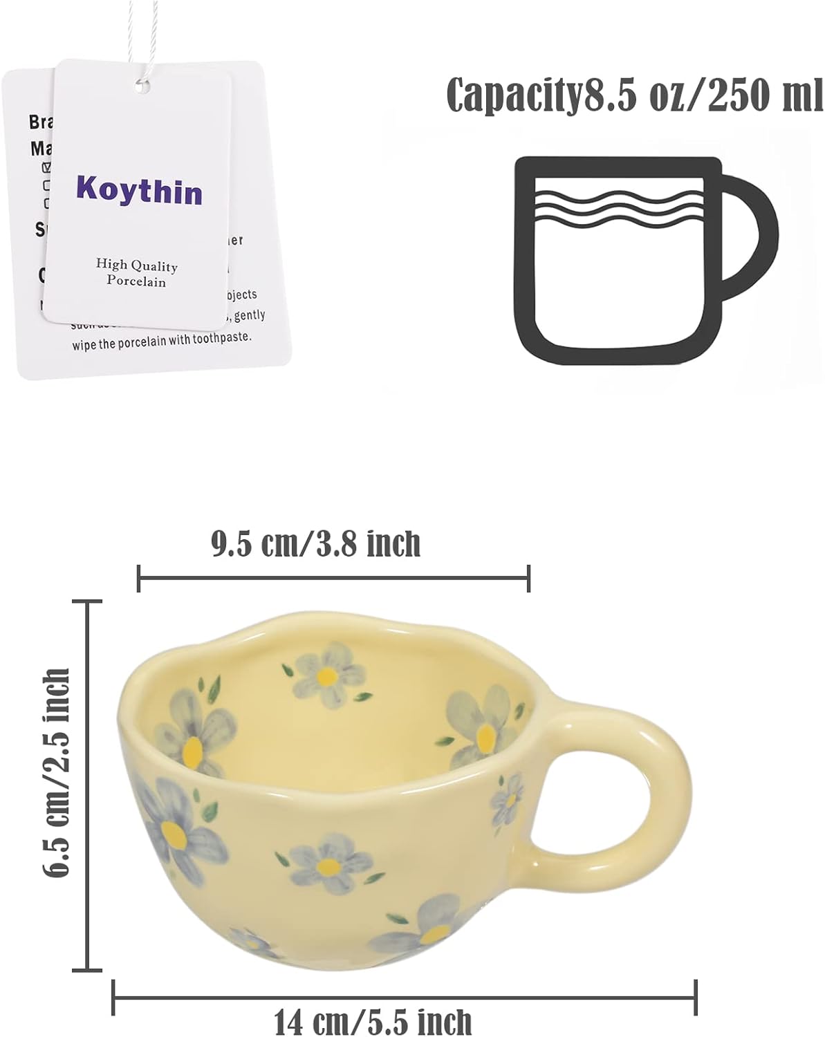 Koythin Ceramic Coffee Mug, Creative Flower Cup for Office and Home, Dishwasher and Microwave Safe, 8.5 oz/250 ml for Latte Tea Milk (Blue Flower)