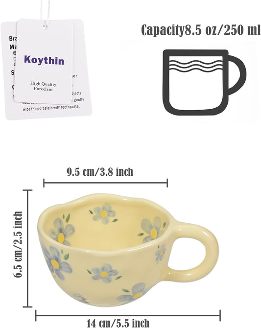 Koythin Ceramic Coffee Mug, Creative Flower Cup for Office and Home, Dishwasher and Microwave Safe, 8.5 oz/250 ml for Latte Tea Milk (Blue Flower)
