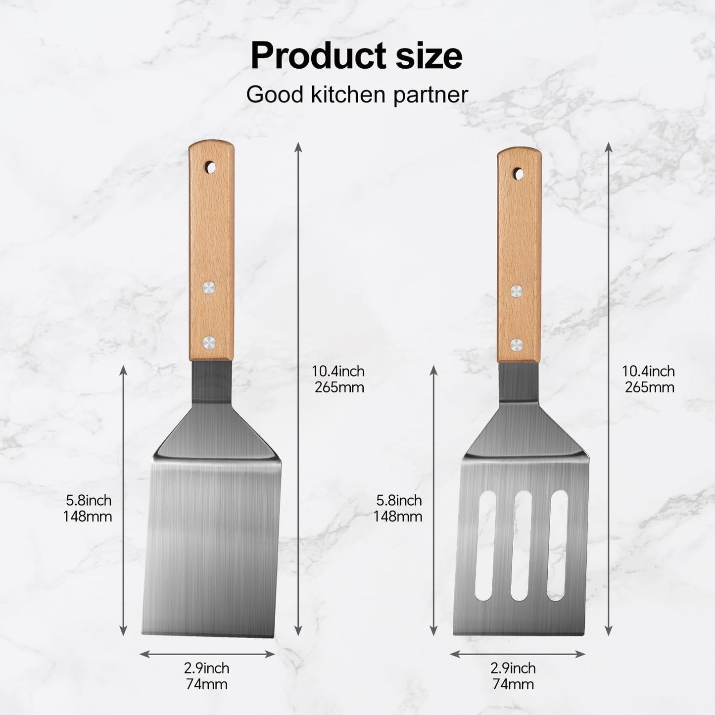 Stainless Steel Spatula Set, 2 Pcs Metal Spatulas for Kitchen Use, Professional Metal Spatula for Cast Iron Skillet with Wooden Handle, Ideal Choice for Making Desserts, Pancakes, Eggs, and BBQ