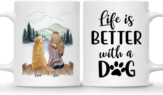 Gossby Personalized Dog Mug - Life is Better with a Dog (Girl - Dog) - 11oz, 15oz Custom Dog Coffee Mug for Dog Lover - White, Two-tone Dog Mom Mug for Women - Personalized Dog Gifts for Dog Lovers