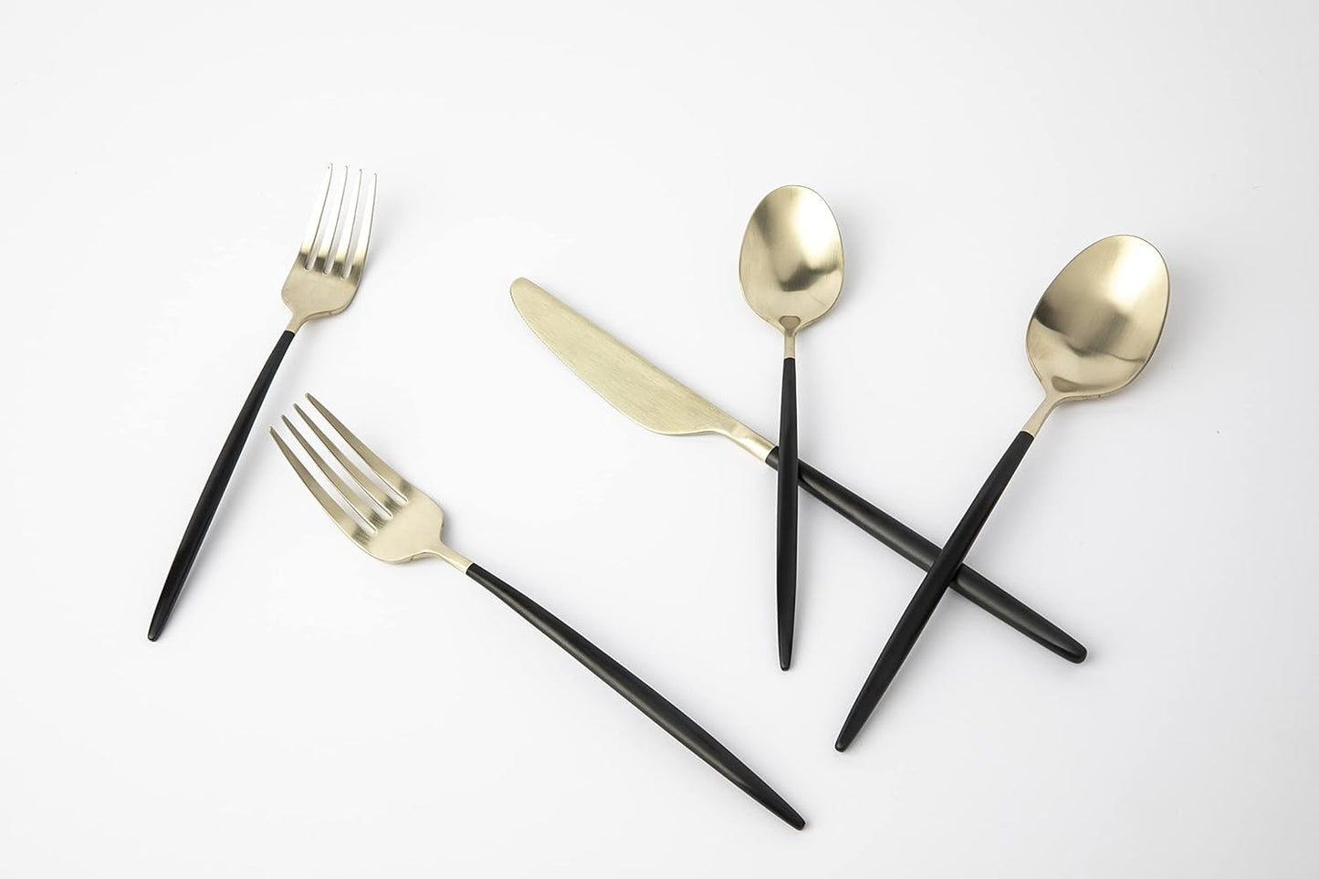 Cambridge 511120CKW12R Gaze Black Champagne Satin 20-Piece Flatware Set, Service for 4