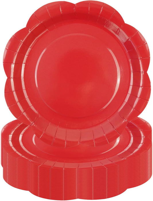 50 Pack Red Paper Plates 7 Inch, Disposable Scalloped Plates Cake Dessert Plate for Dinner Baby Shower Wedding Bridal Shower Birthday Party Supplies (Red, 7 inch)