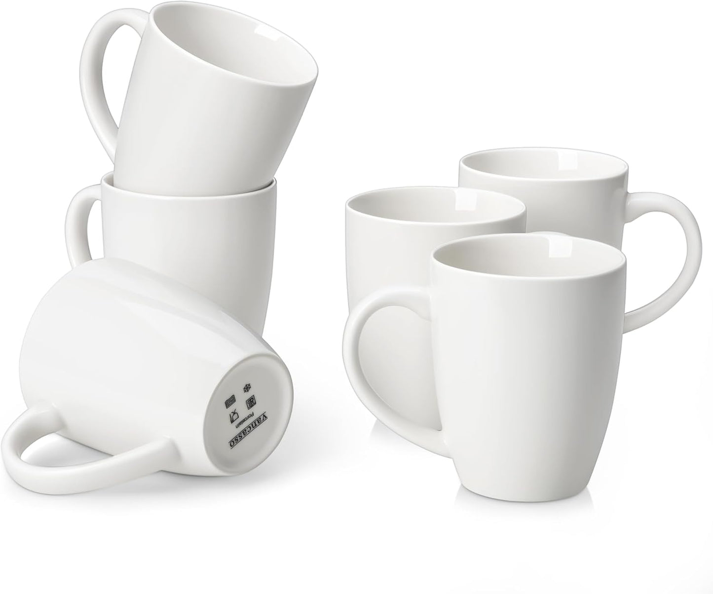 vancasso White Ceramic Coffee Mug Set of 6, 16 Oz Tea Cups with Handle for Latte, Tea, Cappuccino, Milk, Cocoa, Microwave&Dishwasher Safe