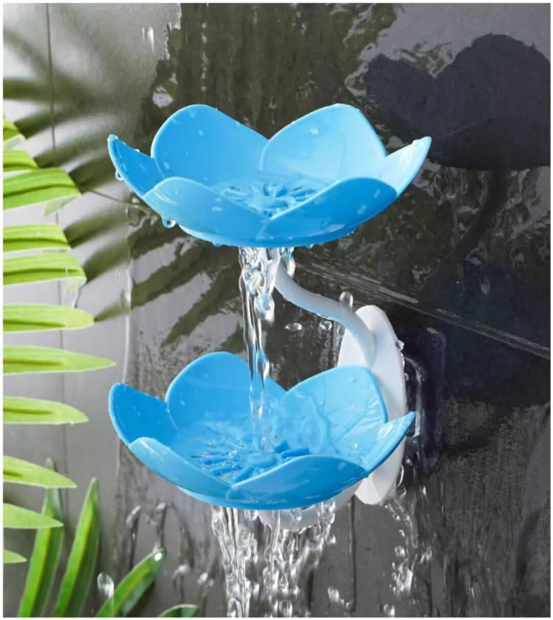 4 Pack Soap Dish Holder for Shower Bar Double Layer Cute Lotus Shape Adhesive Tray Sink Wall Mounted Shampoo NO-Drilling Self Draining Hanging Saver Rack Plastic Bathroom Bathtub Kitchen