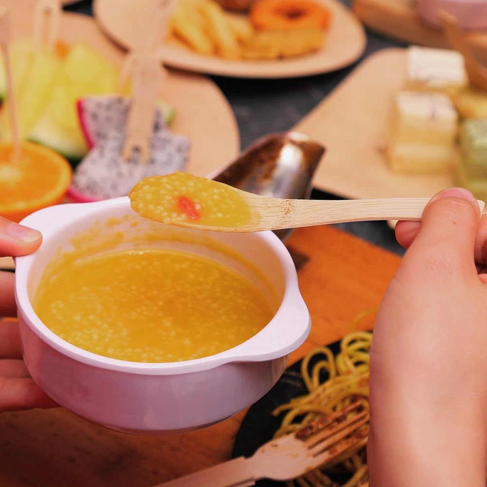 Bamboo Spoons -200 Count Disposable Spoons 5.51" Heavy Duty, Heat Resistant, Compostable Spoons for Eating 100% Biodegradable Renewable Cutlery Bulk for Parties/Picnics/Big Event/Daily Use/Travel