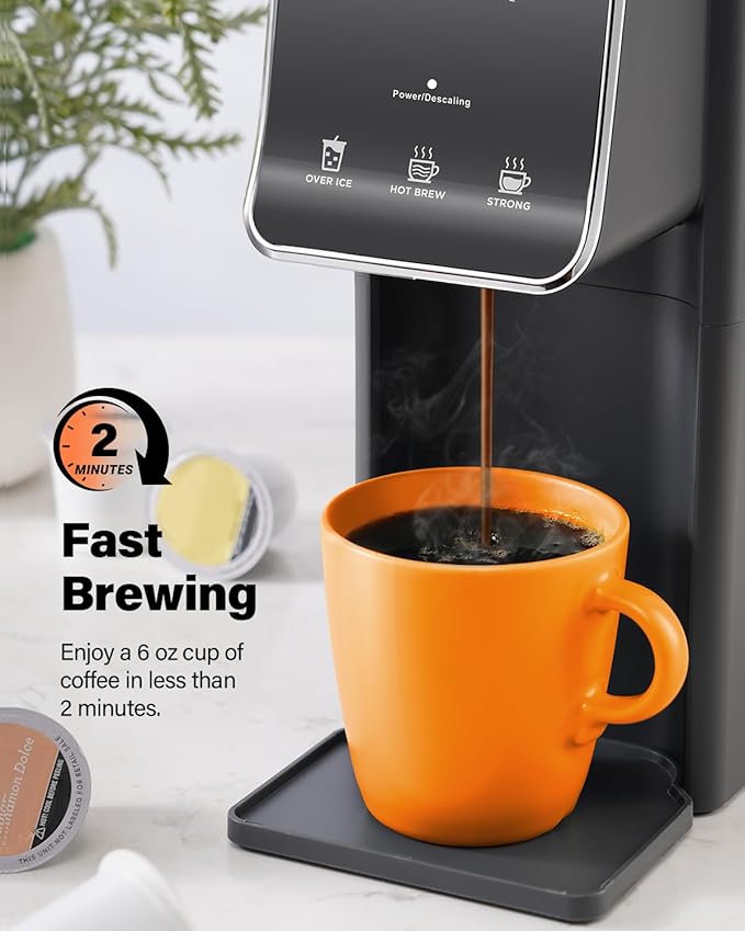 SHARDOR Hot & Iced Coffee Maker, K Cup Coffee Maker Compatible with Ground Coffee, Single Serve Coffee Machine with Bold Setting, Reusable Filter, Travel Mug Friendly, Compact Design, Grey