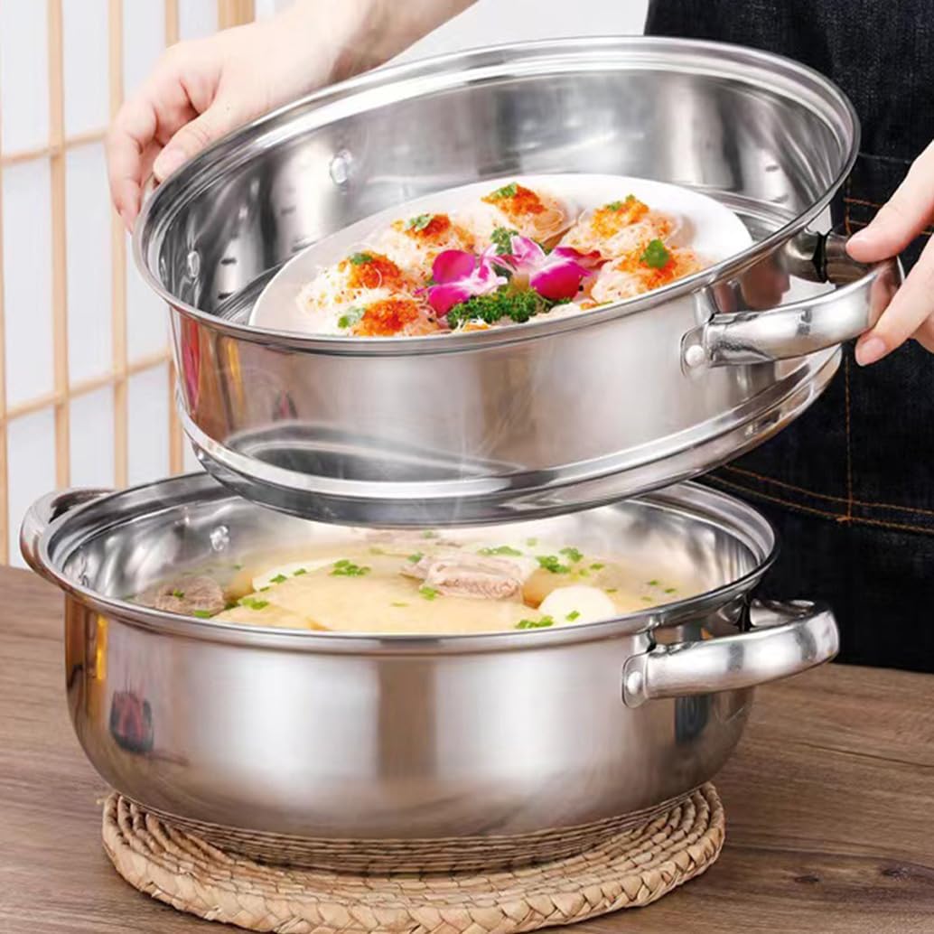 Steamer for Cooking, 3.0 Quarts Stainless Steel Steamer Pot, 2-Tier Food Steam Pots with Lid for Cooking Vegetables, Seafood, Soups, Stews and Pasta, 8.5 x 7.3 inch