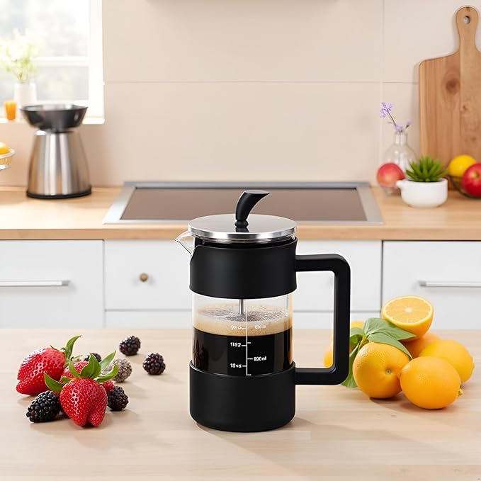 Modern French Press Coffee Maker, 34oz (1 Liter), Heat-Resistant Borosilicate Glass with No-Drip Spout, for Home, Office or Gift