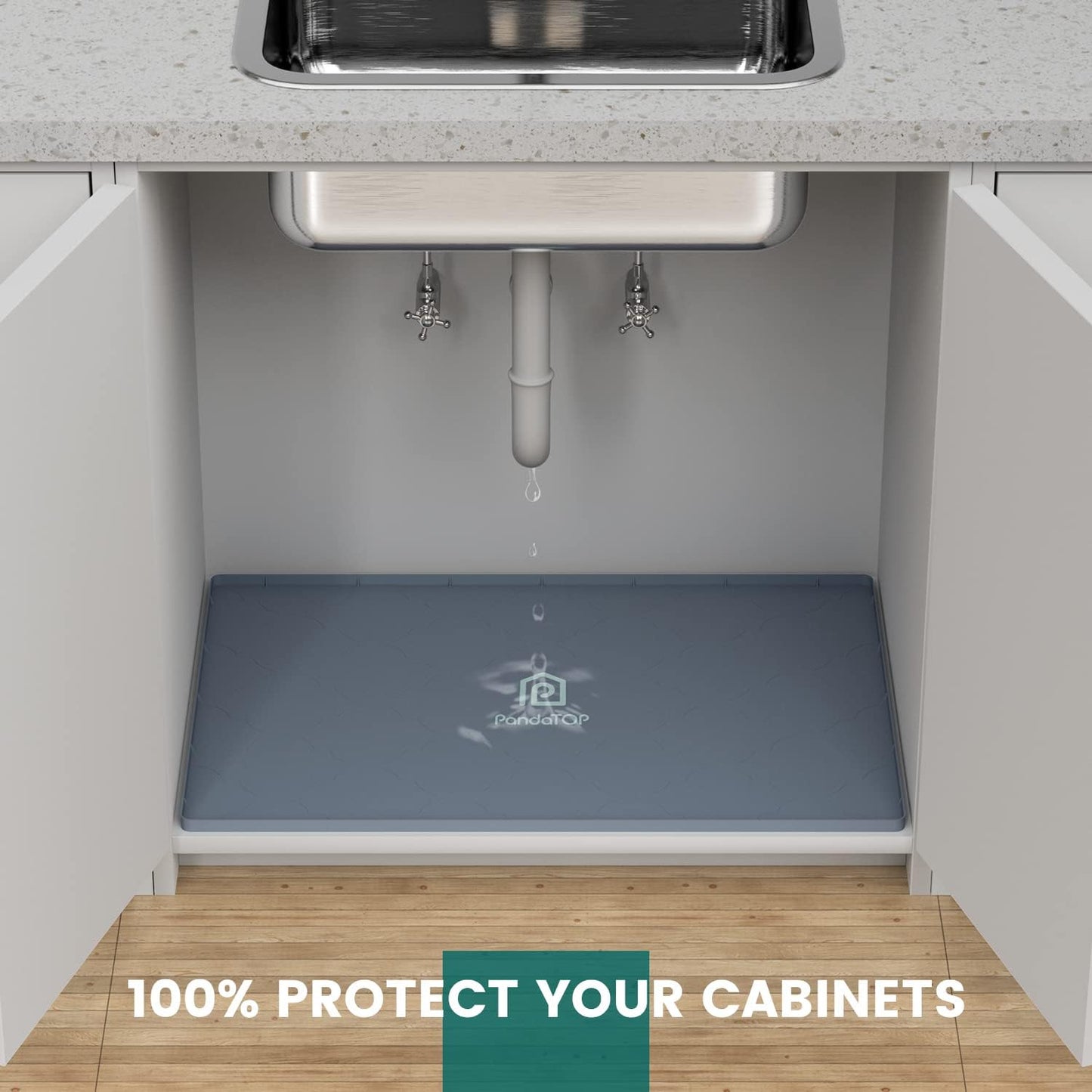 Under Sink Mat, 34" x 19" Silicone Kitchen Cabinet Tray, Waterproof & Flexible Under Sink Liner for Kitchen Bathroom and Laundry Room