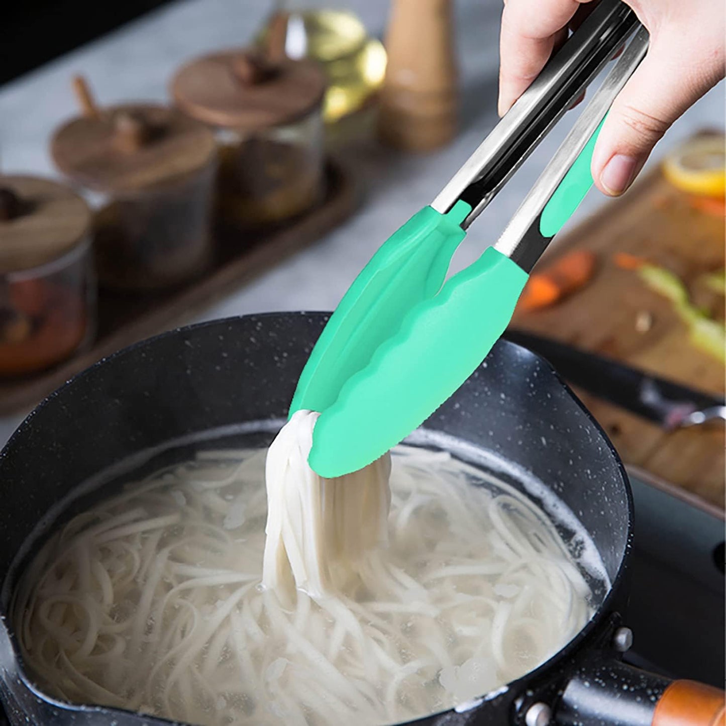 Mini Tongs with Silicone Tips 7 Inches Silicone Cooking Tongs, Set of 3 (Mint)