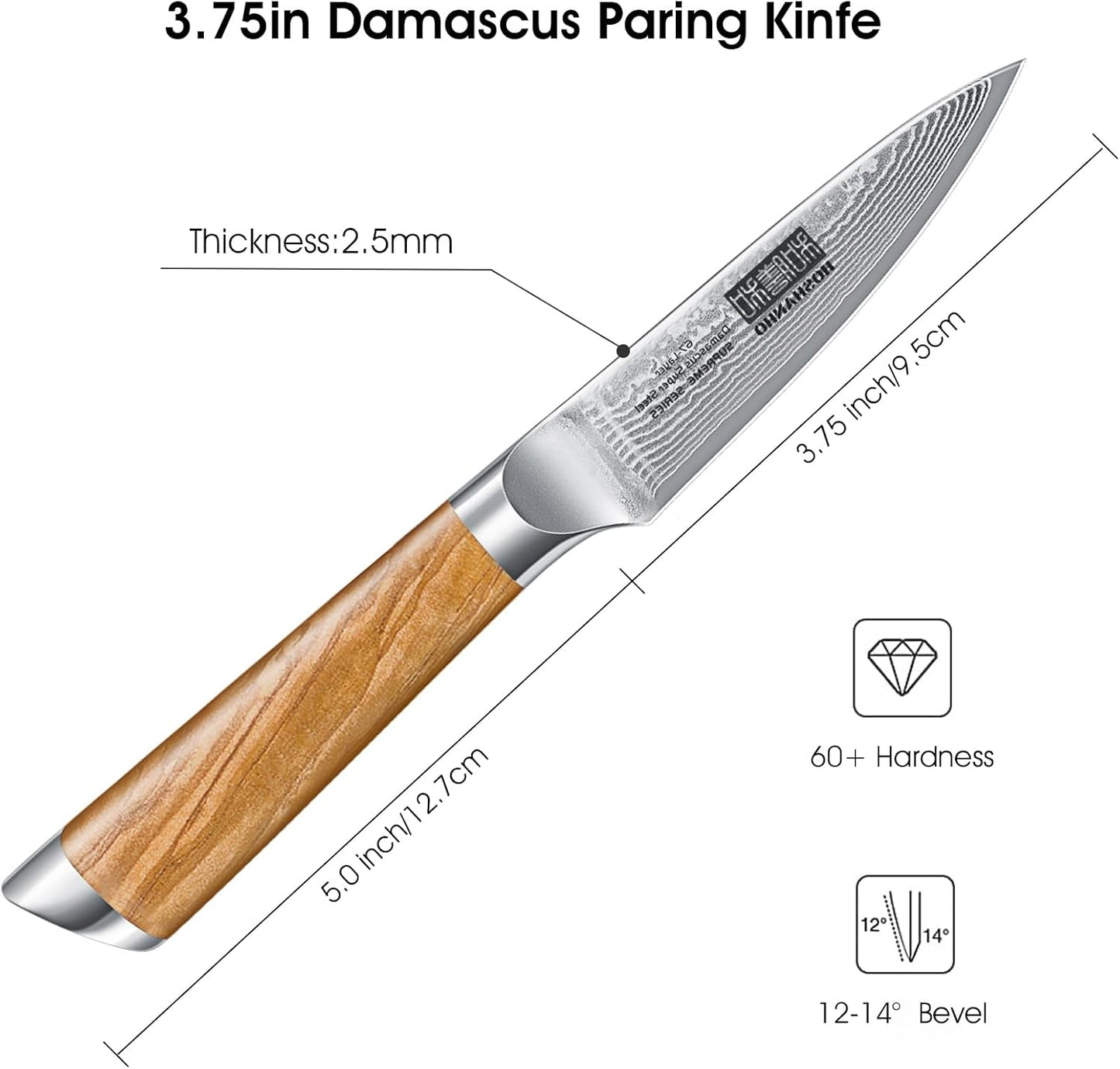 HOSHANHO Damascus Paring Knife 3.75 Inch, Professional 67 Layers Damascus Super Steel Small Fruit Knife, Super Sharp Hand Forged Japanese Paring Knife
