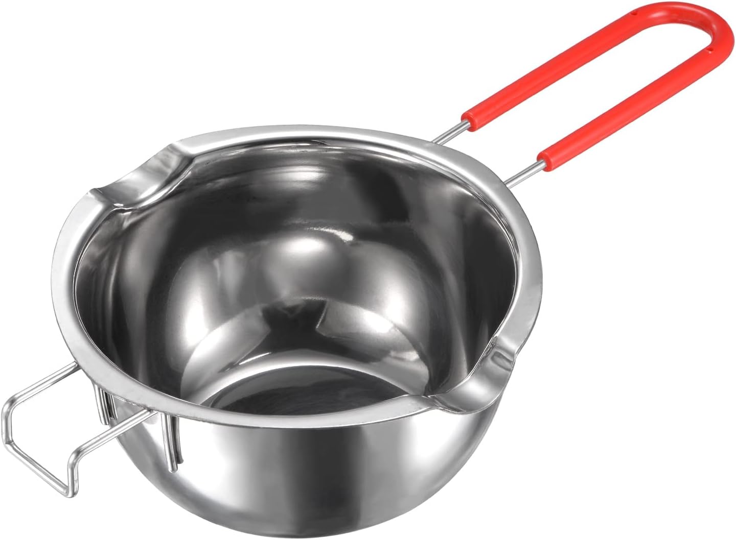 MECCANIXITY Double Boiler Pot 600ml 304 Stainless Steel with Red Heat Resistant Handle for Candle Making