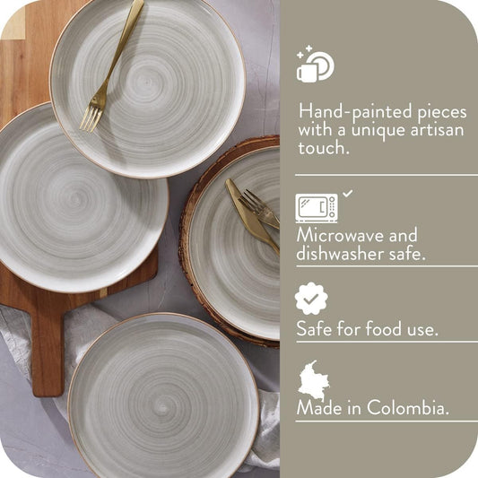Corona 4 plates Set | Gray Caoba 11.1in | Service for 4|Ceramic| Hand Painted| Set 4 platos Pandos|Cerámica