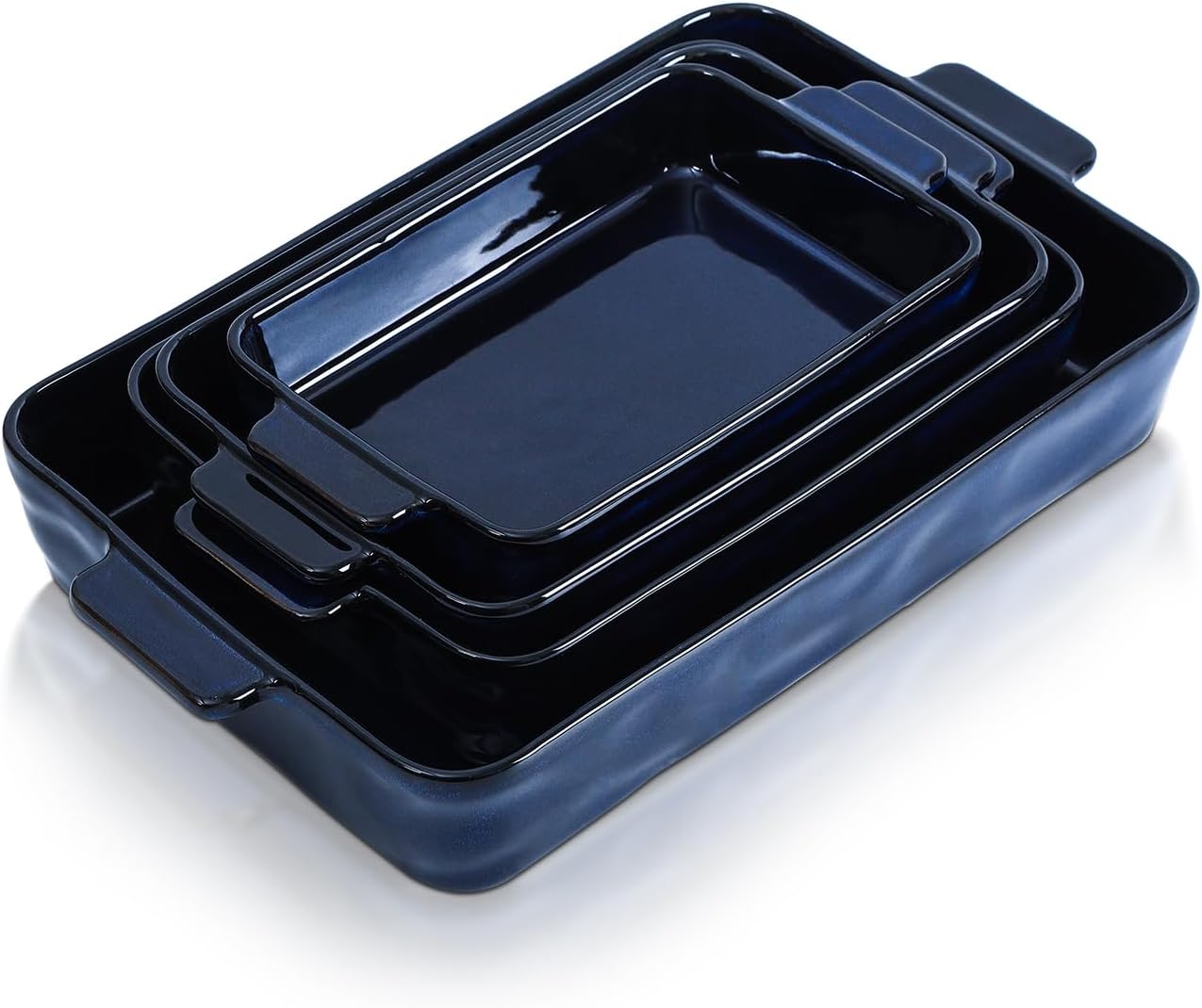 VICRAYS Ceramic Bakeware Set, Porcelain Rectangular Lasagna Pans Casserole Dish Set for Baking, Cooking, Kitchen, Cake Dinner, Banquet and Daily Use, 4 PCS, Blue(9.52"/11.06"/11.77"/14.56")