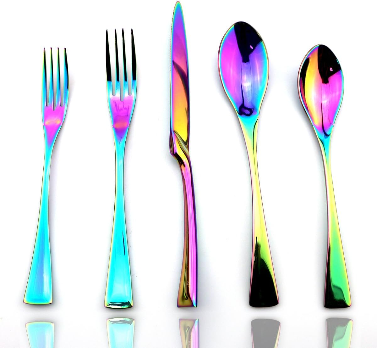 JASHII Luxury Unique Flatware Set 20-Piece | Iridescent Silverware Sets | 18/10 Stainless Steel Dinnerware Set | Utensils For 4 | Rainbow Tableware,Dinner Knife Fork w/DINNER DESSERT Spoon