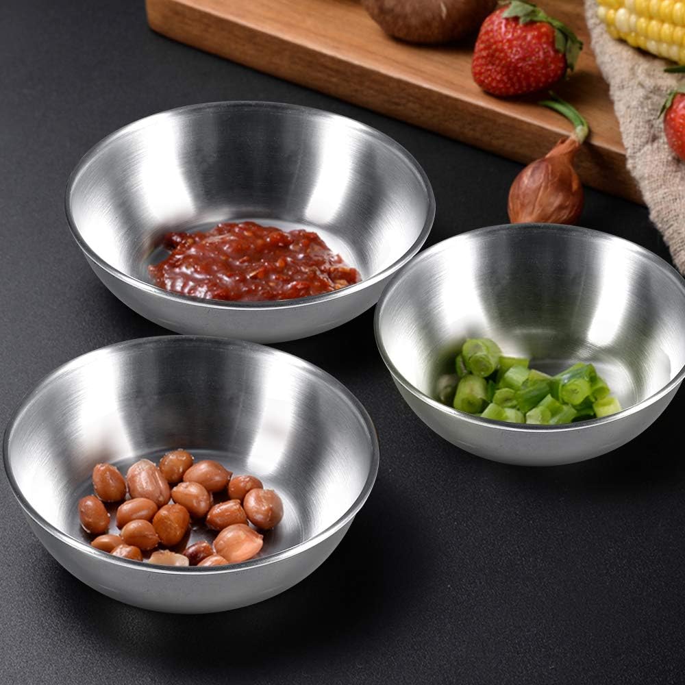 8 Pack 3.2inch Stainless Steel Sauce Dishes Mini Individual Saucers Bowl Round Seasoning Dishes Sushi Dipping Bowl Appetizer Plates, Sliver