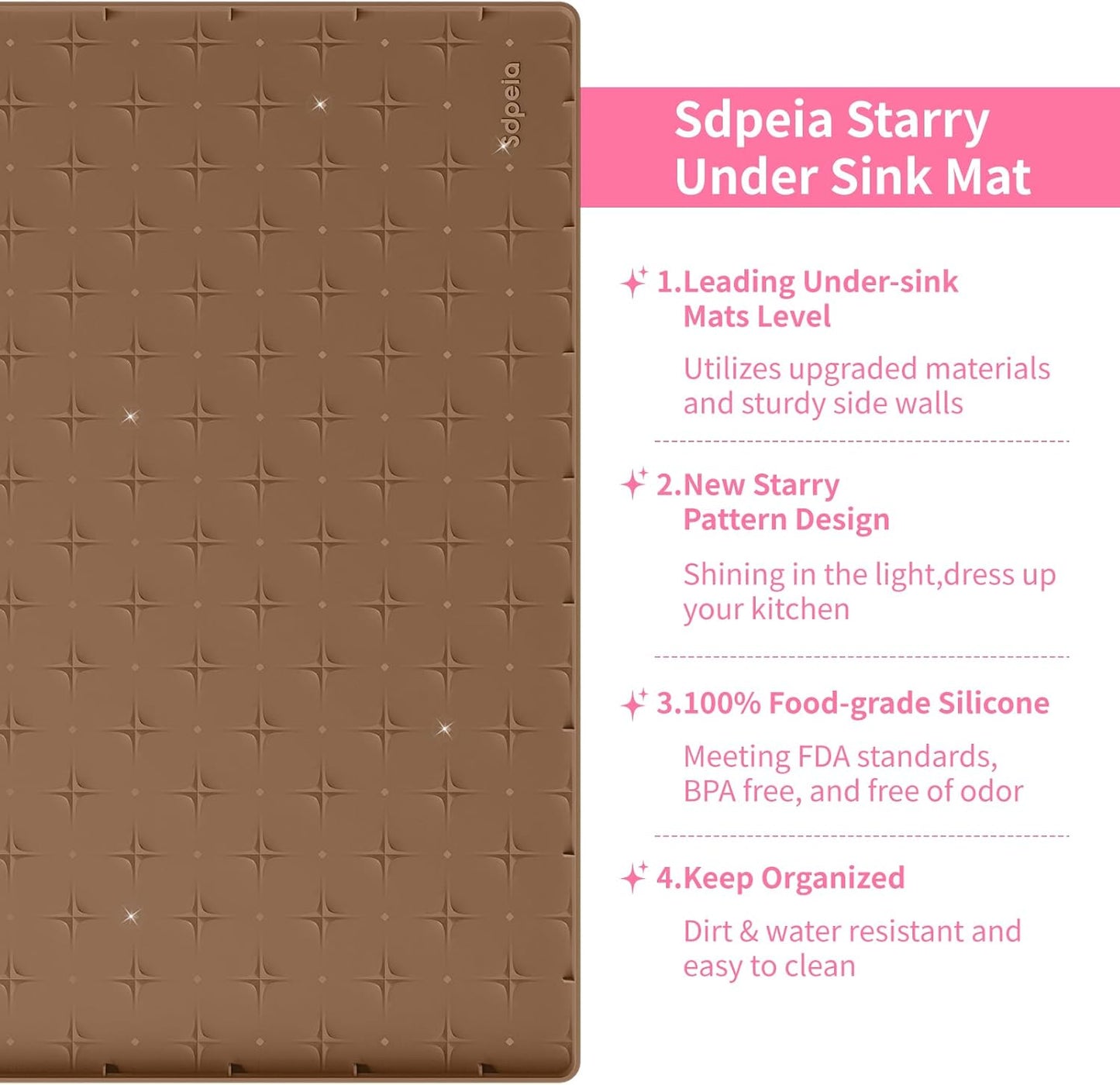 Sdpeia Under Sink Mat for [28" x 19"] Cabinet, Upgraded Silicone Waterproof Mat Kitchen Cabinet Liner Cabinet Protector Kitchen Organizers and Storage