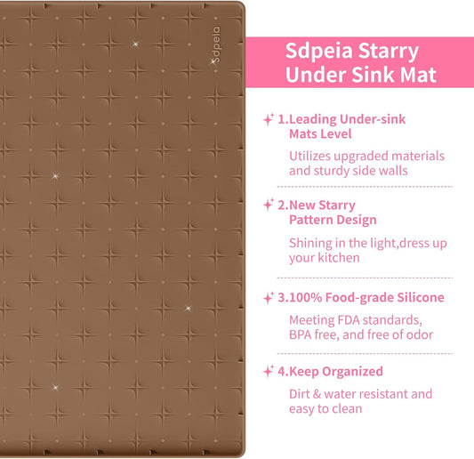 Sdpeia Under Sink Mat for [28" x 19"] Cabinet, Upgraded Silicone Waterproof Mat Kitchen Cabinet Liner Cabinet Protector Kitchen Organizers and Storage