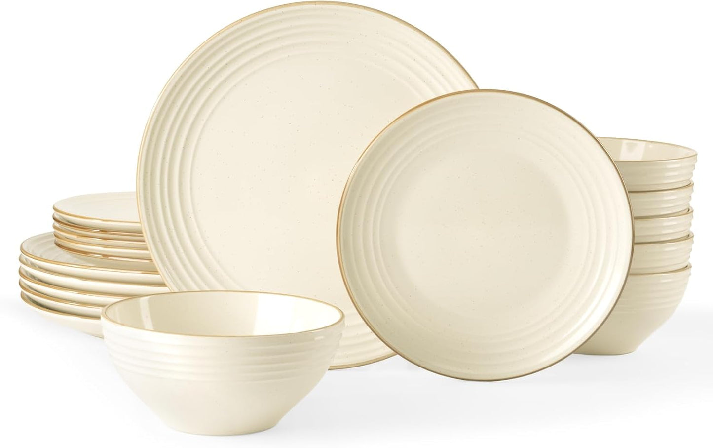 Famiware Jupiter Dinnerware Set, Plates and Bowls Dish Sets for 6 (18 Pieces), Microwave and Dishwasher Safe Stoneware Speckled Tableware, Chip and Scratch Resistant, Vanilla White