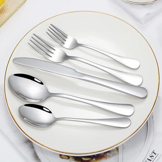 Lazycorner Silverware Set for 8, 40-Piece Food Grade Stainless Steel Flatware Set Include Fork/Knife/Spoon, Mirror Polished Eating Utensils Sets, Reusable Silverwear Cutlery Set, Dishwasher Safe